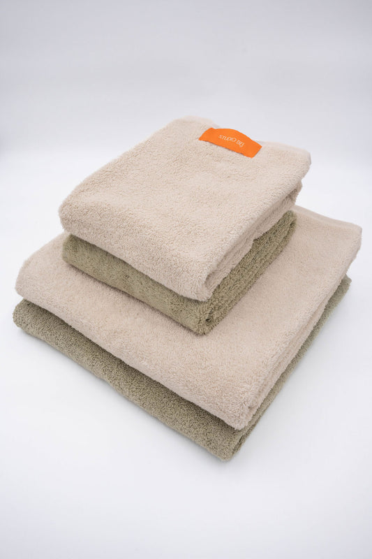 Handtuch-Sets Beige & Grün